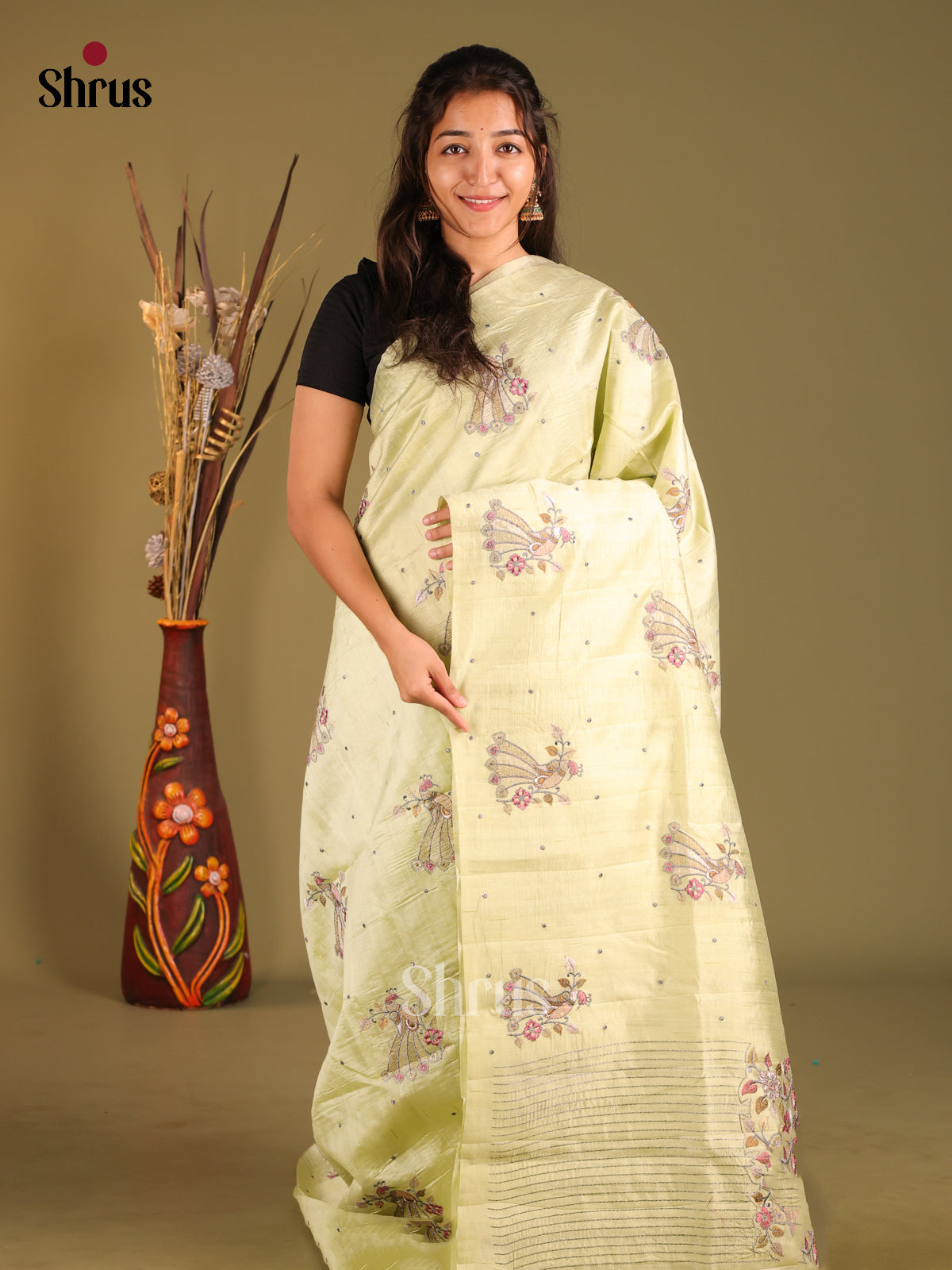 Light Green - Semi Rawsilk Saree
