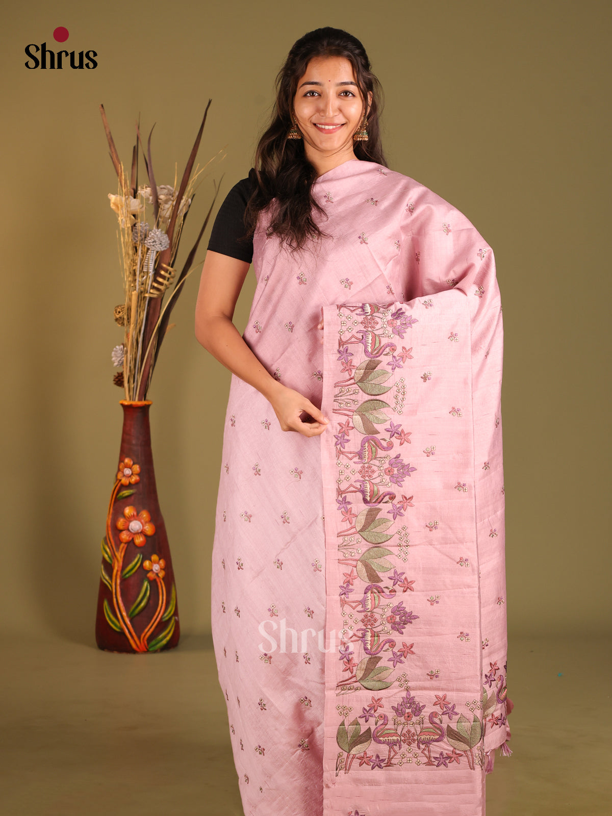 Pink - Semi Rawsilk Saree - Shop on Shrus.com