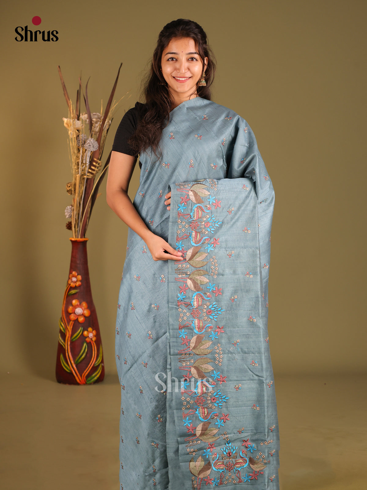 Grey - Semi Rawsilk Saree