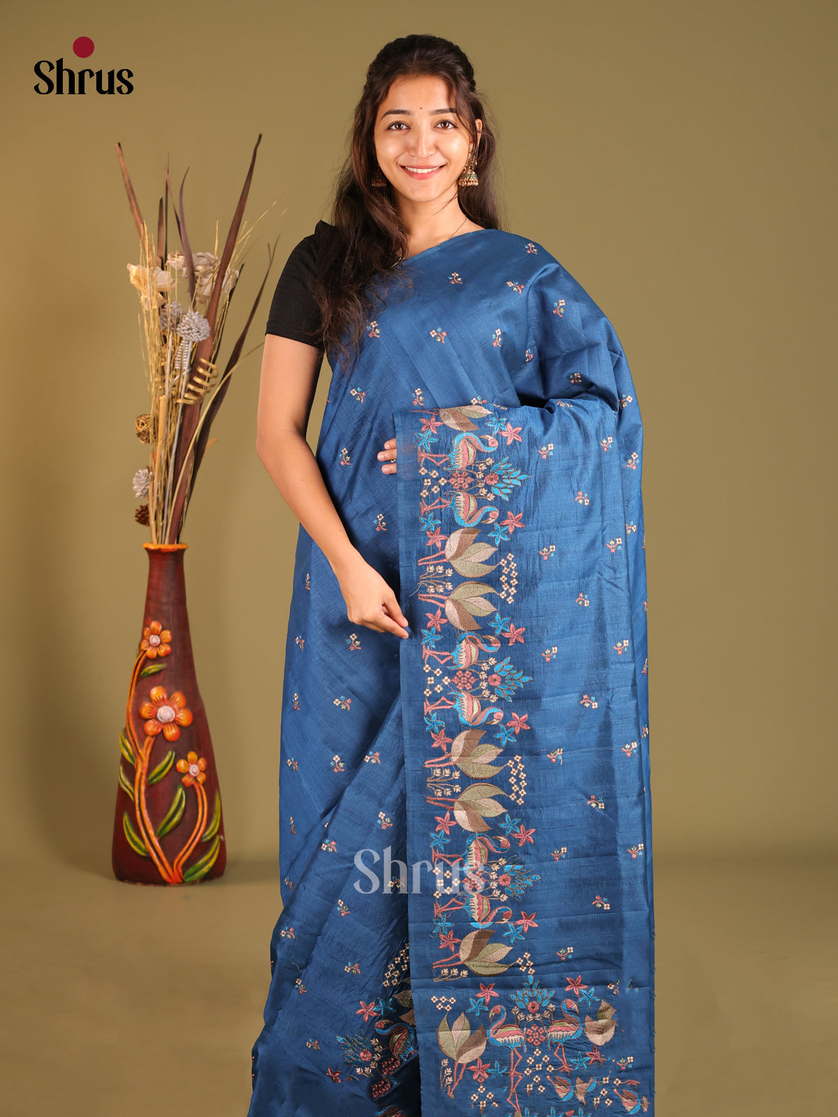 Blue - Semi Rawsilk Saree
