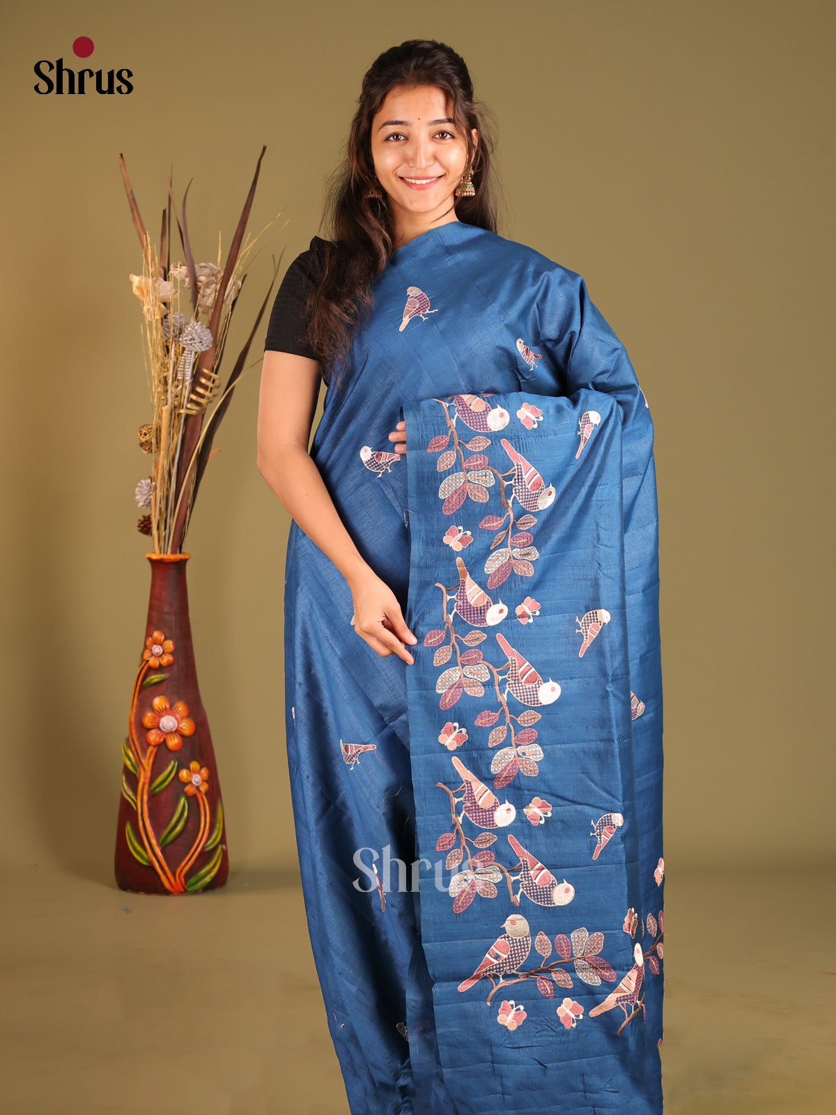 Blue- Semi Rawsilk Saree