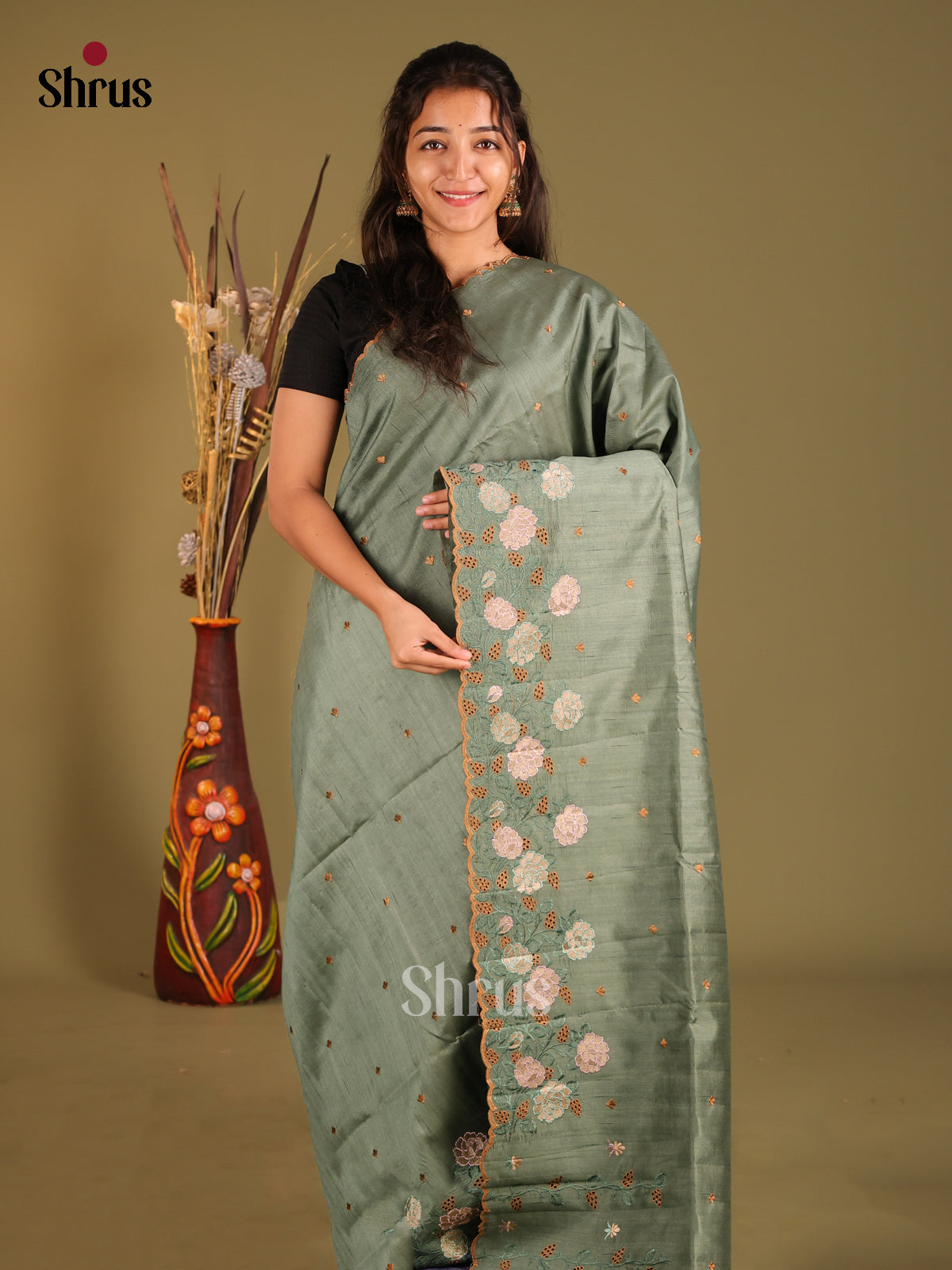 Chutney Green- Semi Rawsilk Saree