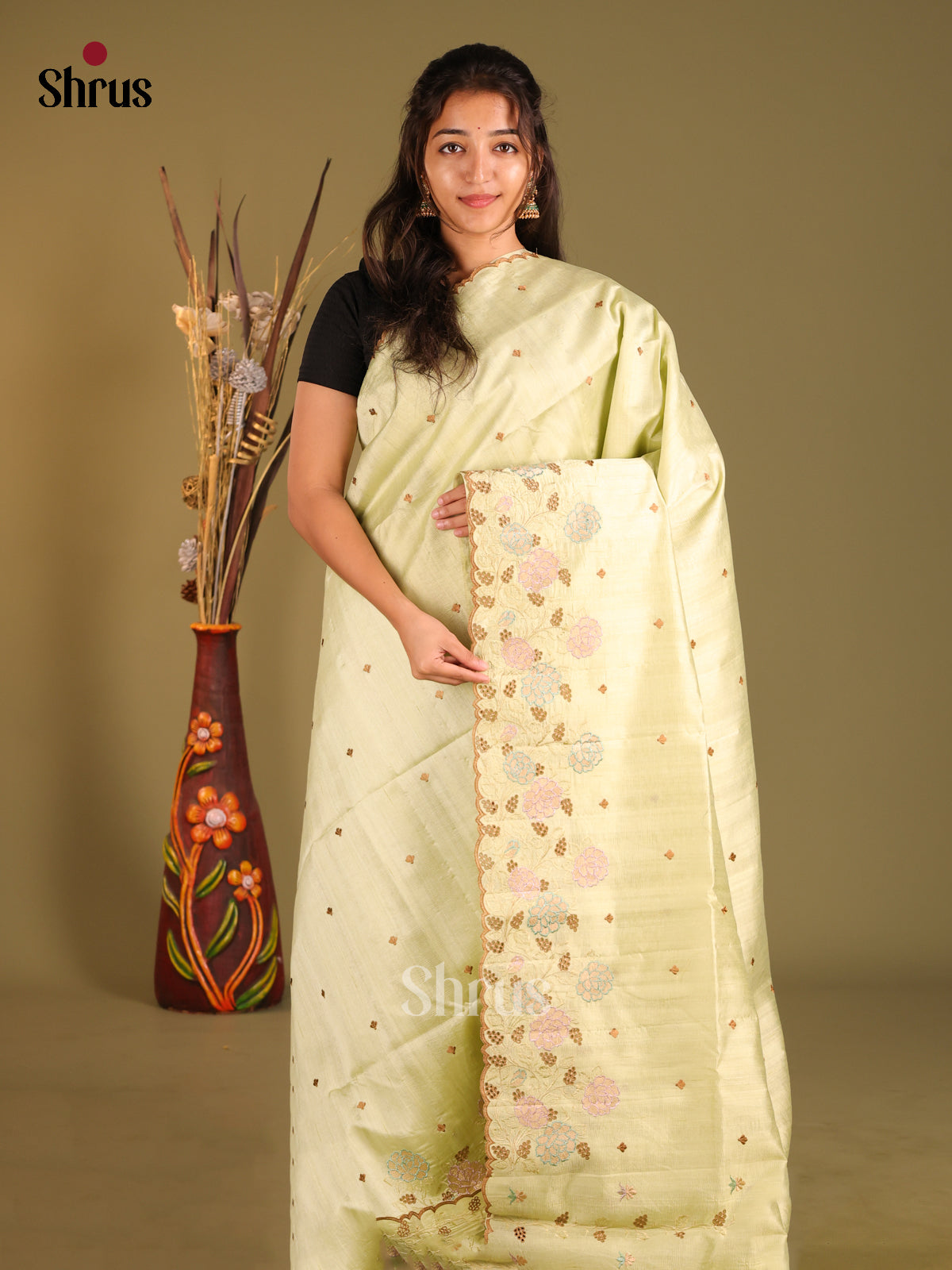 Light Green - Semi Rawsilk Saree - Shop on Shrus.com