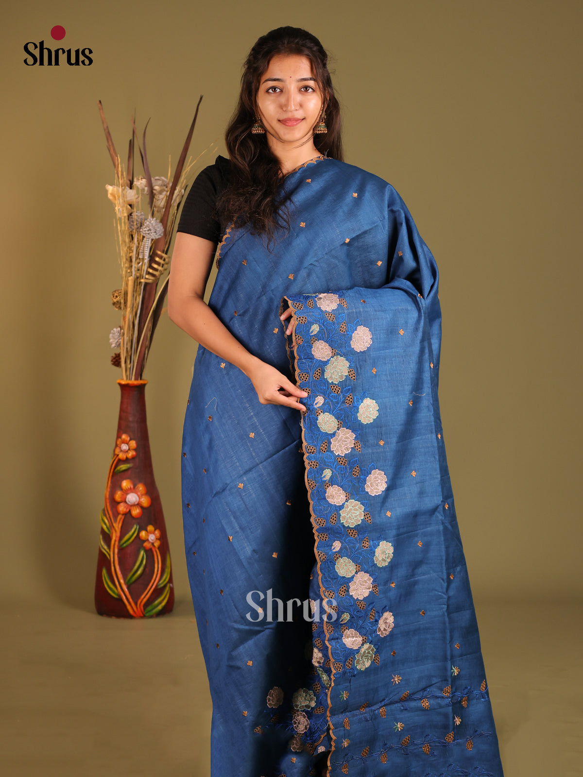 Blue - Semi Rawsilk Saree
