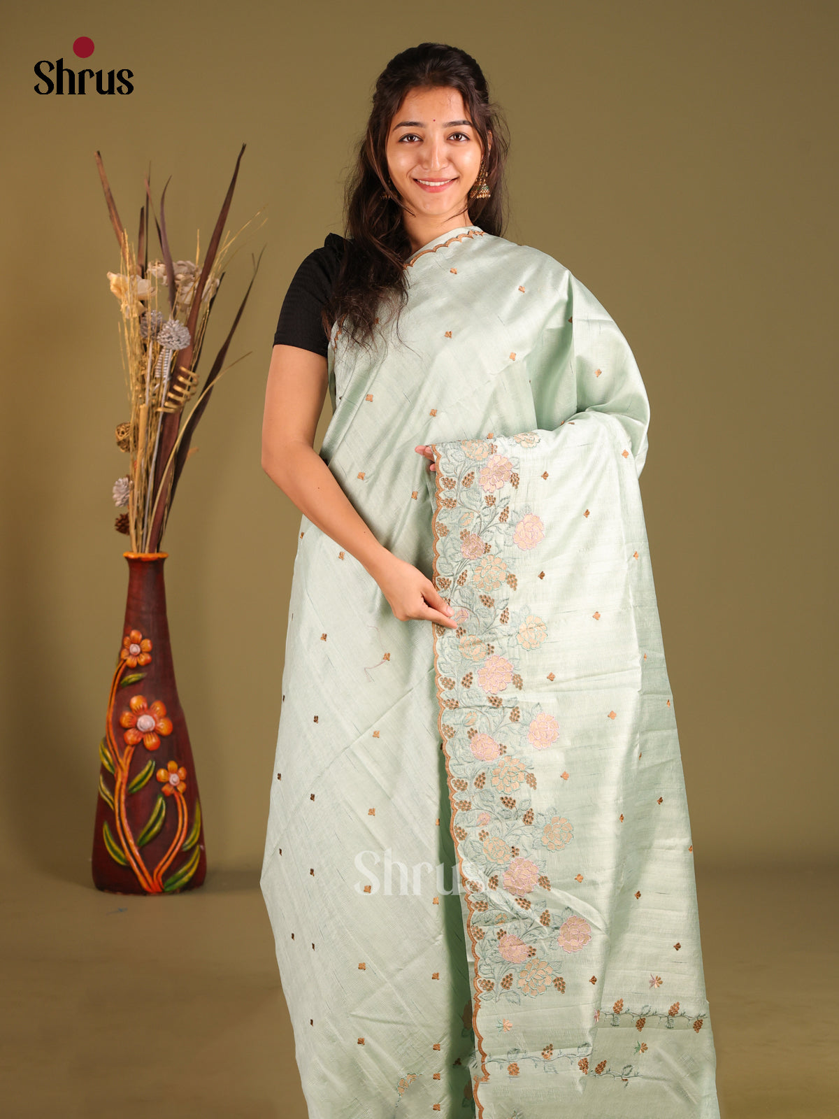 Mint Green - Semi Rawsilk Saree