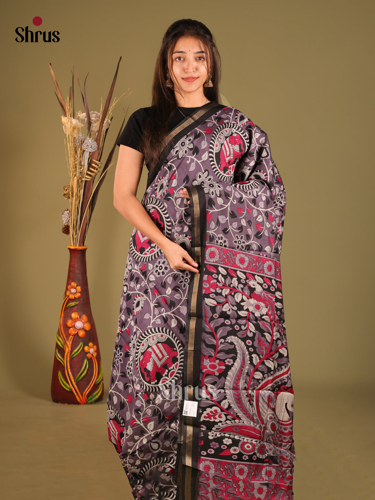 Dark Lavender & Black- Art Modal Saree - Shop on Shrus.com