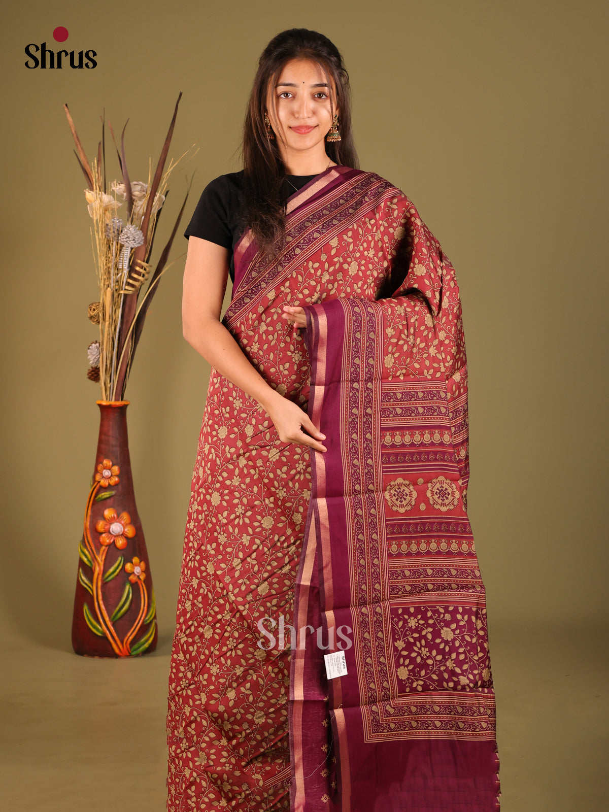 Red & Purple - Art Modal Saree - Shop on Shrus.com
