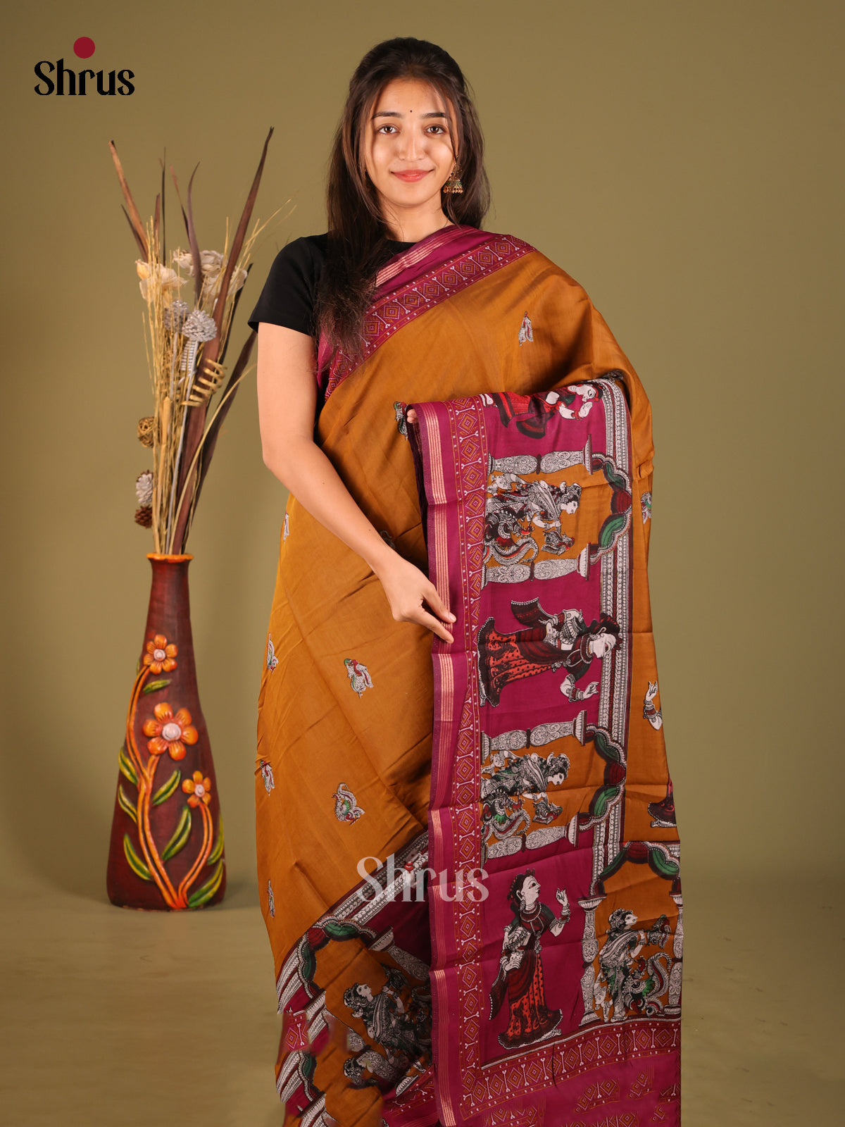 Mustard & Maroon - Art Modal Saree - Shop on Shrus.com