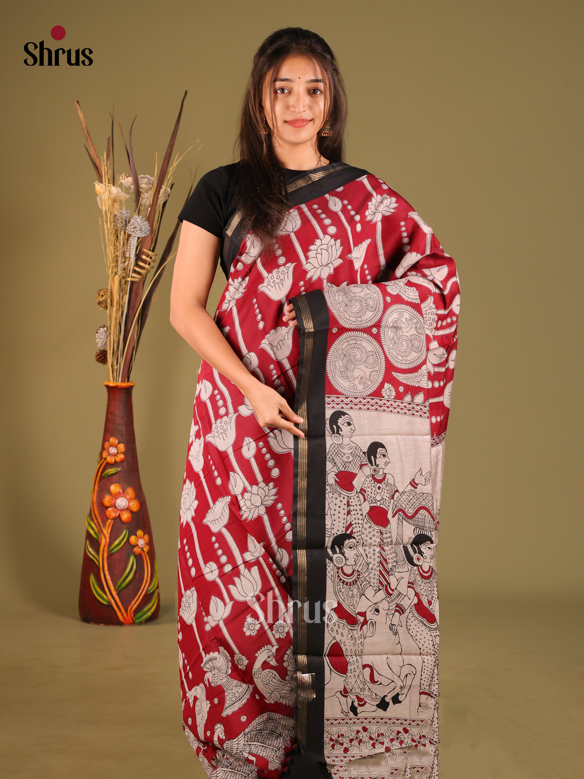 Red & Black - Art Modal Saree - Shop on Shrus.com