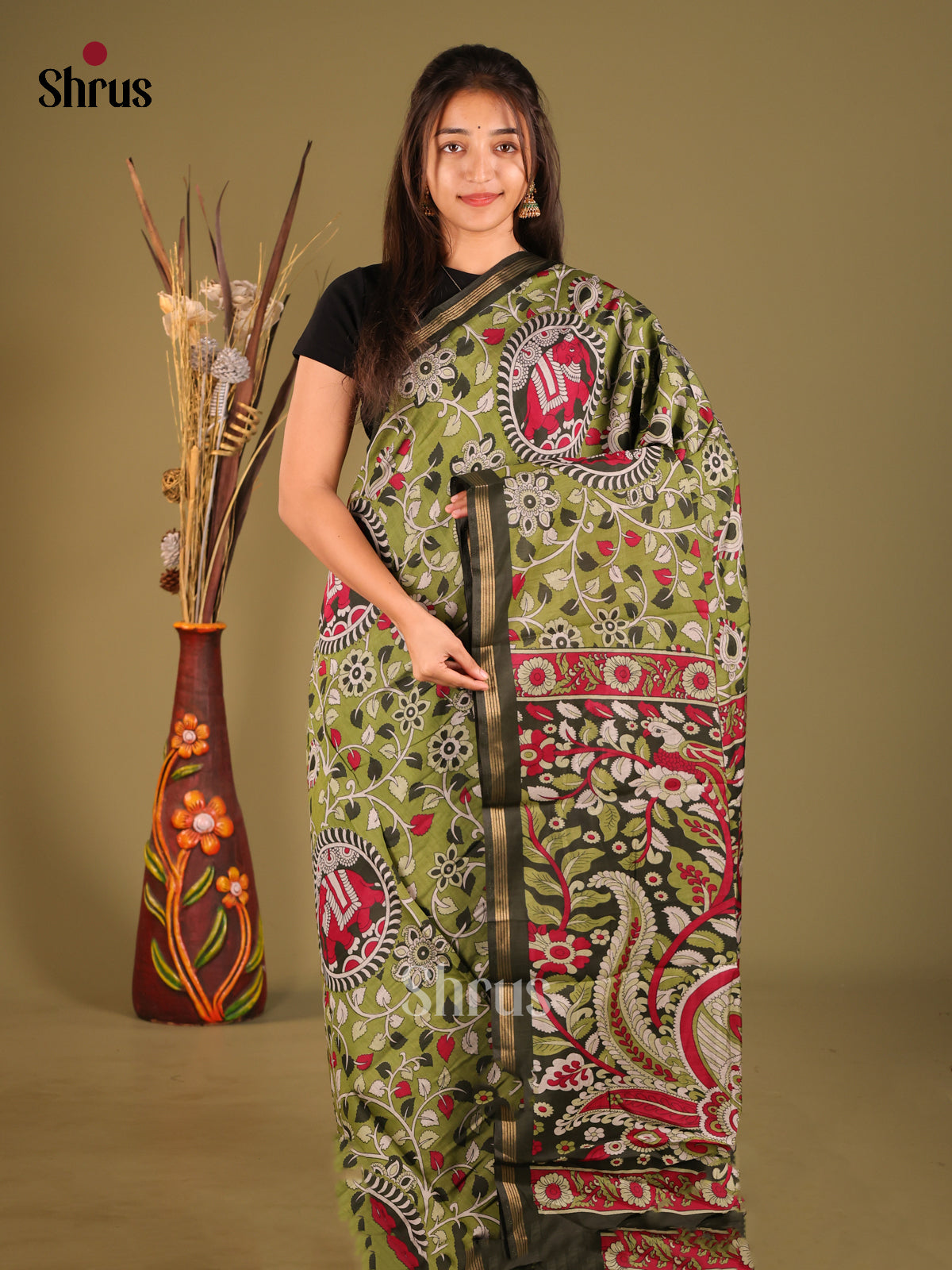 Light Green & Green- Art Modal Saree - Shop on Shrus.com