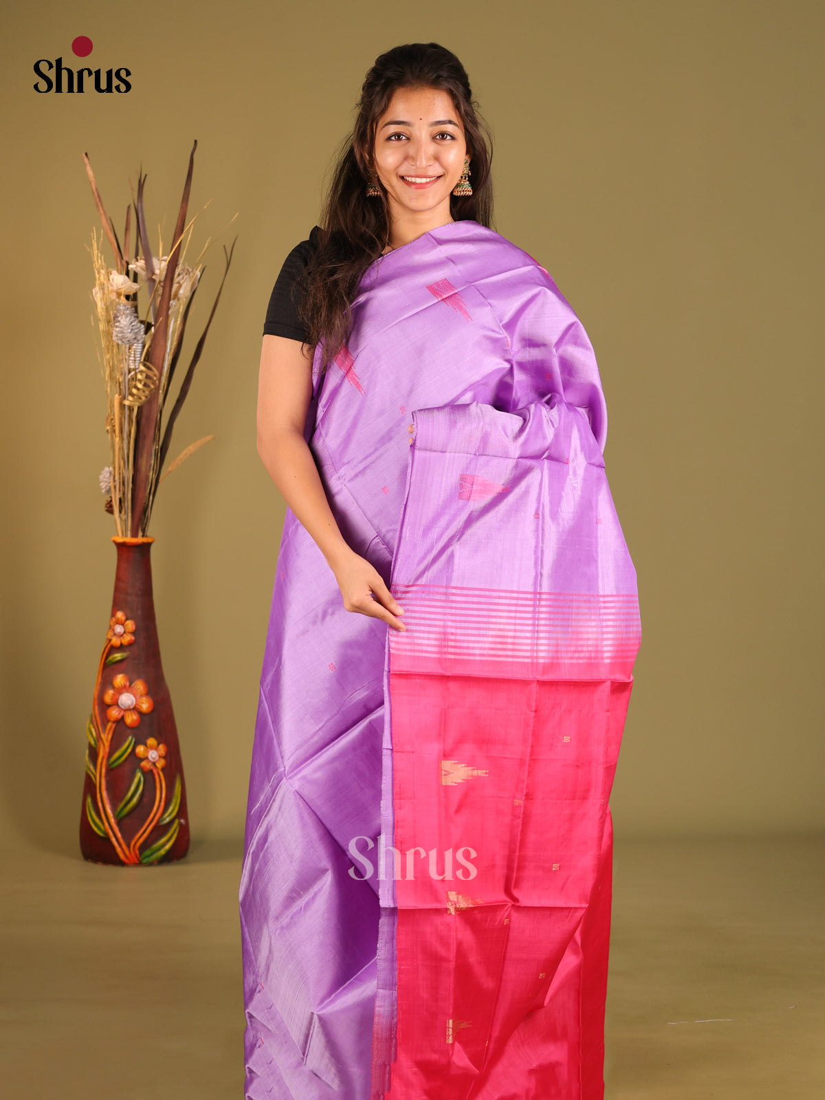 Lavender & Pink - Banana Pith without blouse Saree - Shop on Shrus.com