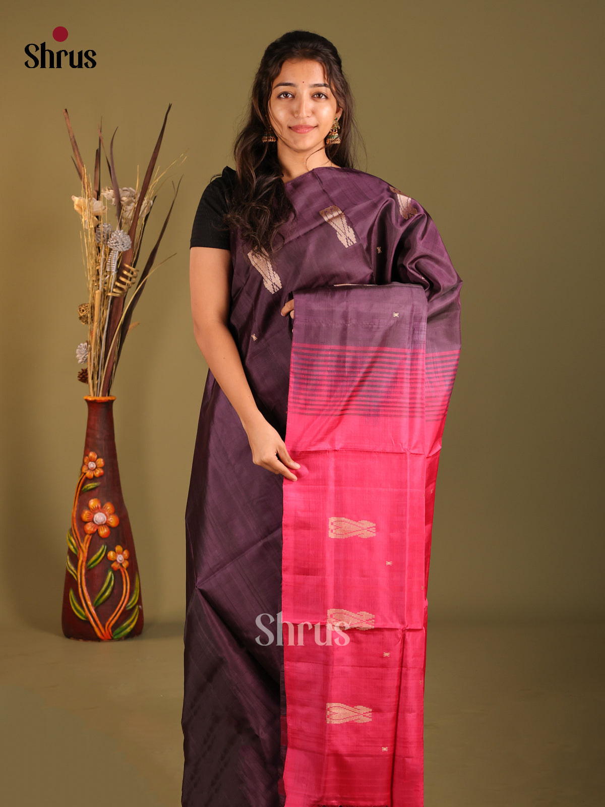 Jamun & Pink - Banana Pith without blouse Saree - Shop on Shrus.com