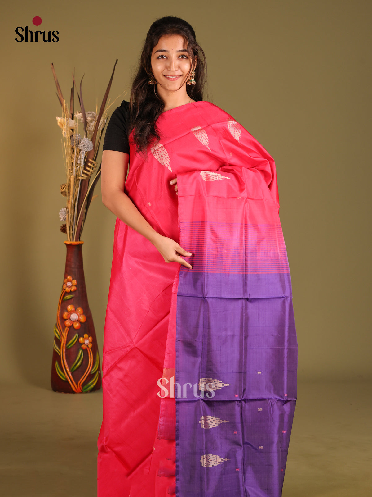 Pink & Violet - Banana Pith without blouse Saree
