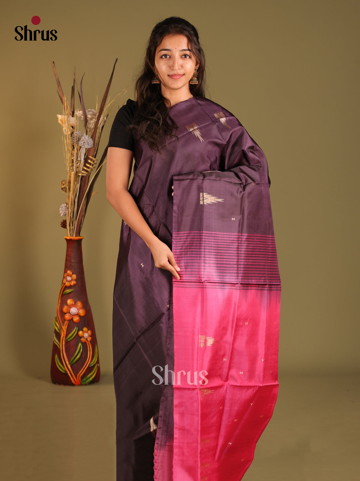 Jamun & Pink - Banana Pith without blouse Saree - Shop on Shrus.com
