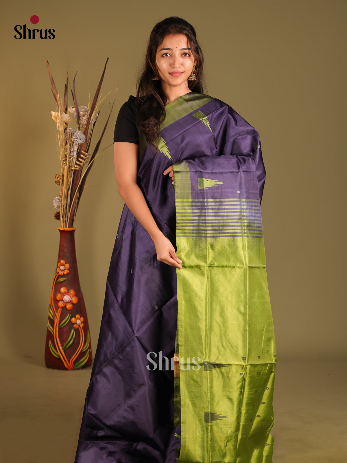 Blue & Green - Banana Pith without blouse Saree