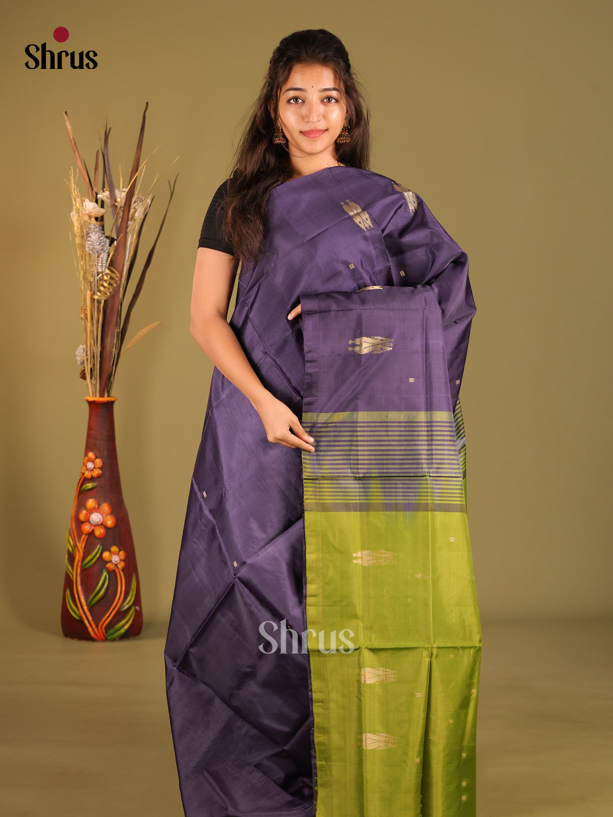 Blue & Green - Banana Pith without blouse Saree