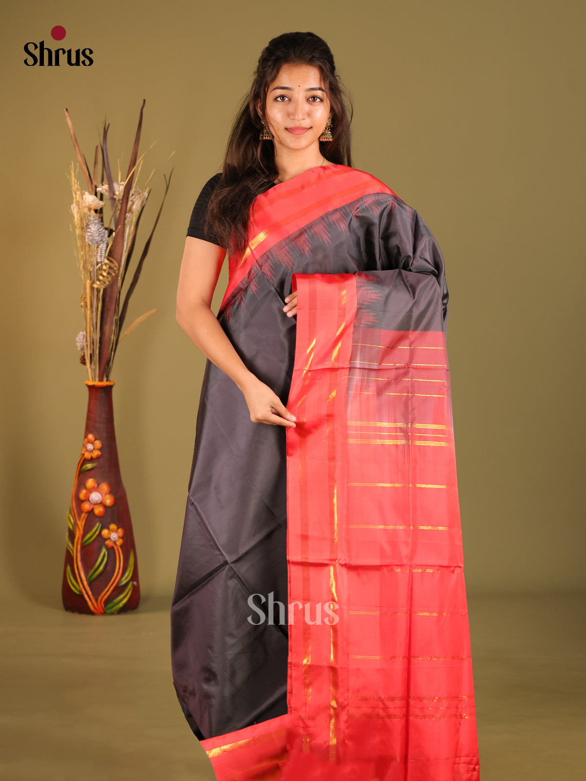 Black & Red- Banana Pith Saree