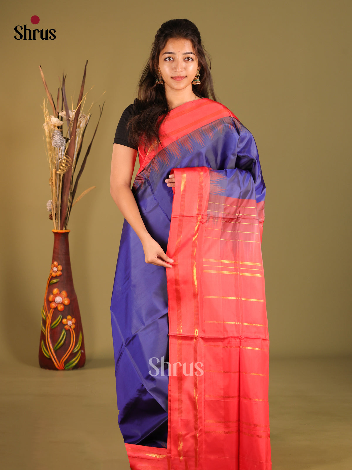 Blue & Red- Banana Pith Saree