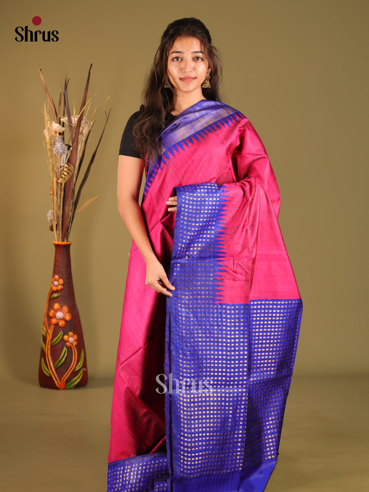 Pink & Blue - Raw Silk Saree