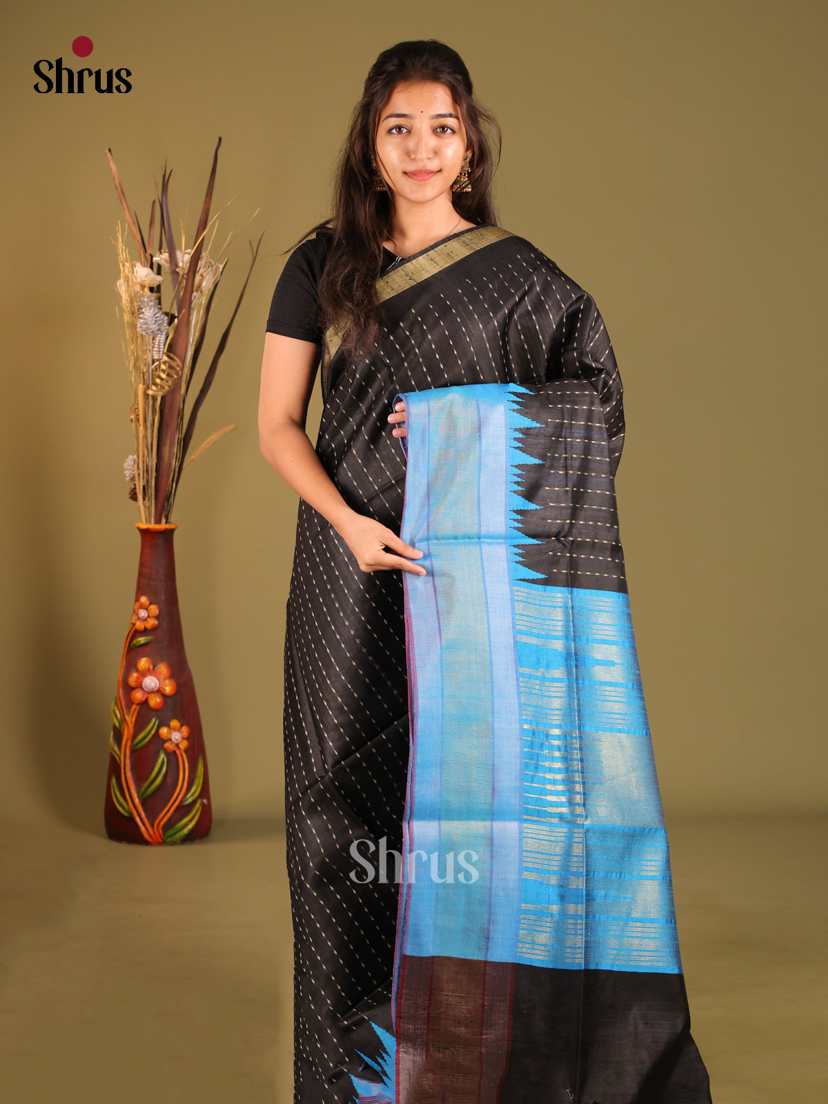 Black & Blue - Raw Silk Saree
