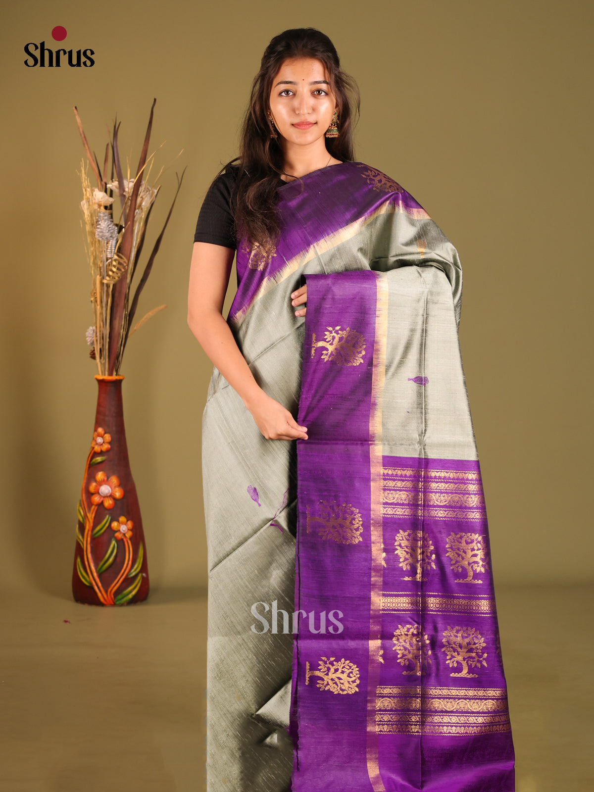 DHS12182 - Raw Silk Saree - Shop on Shrus.com