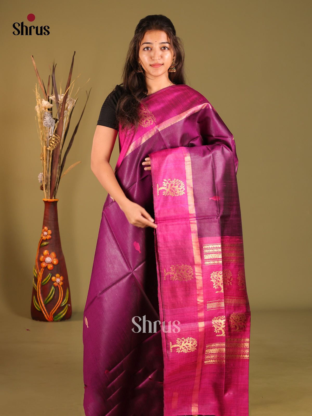Violet & Purple - Raw Silk Saree - Shop on Shrus.com