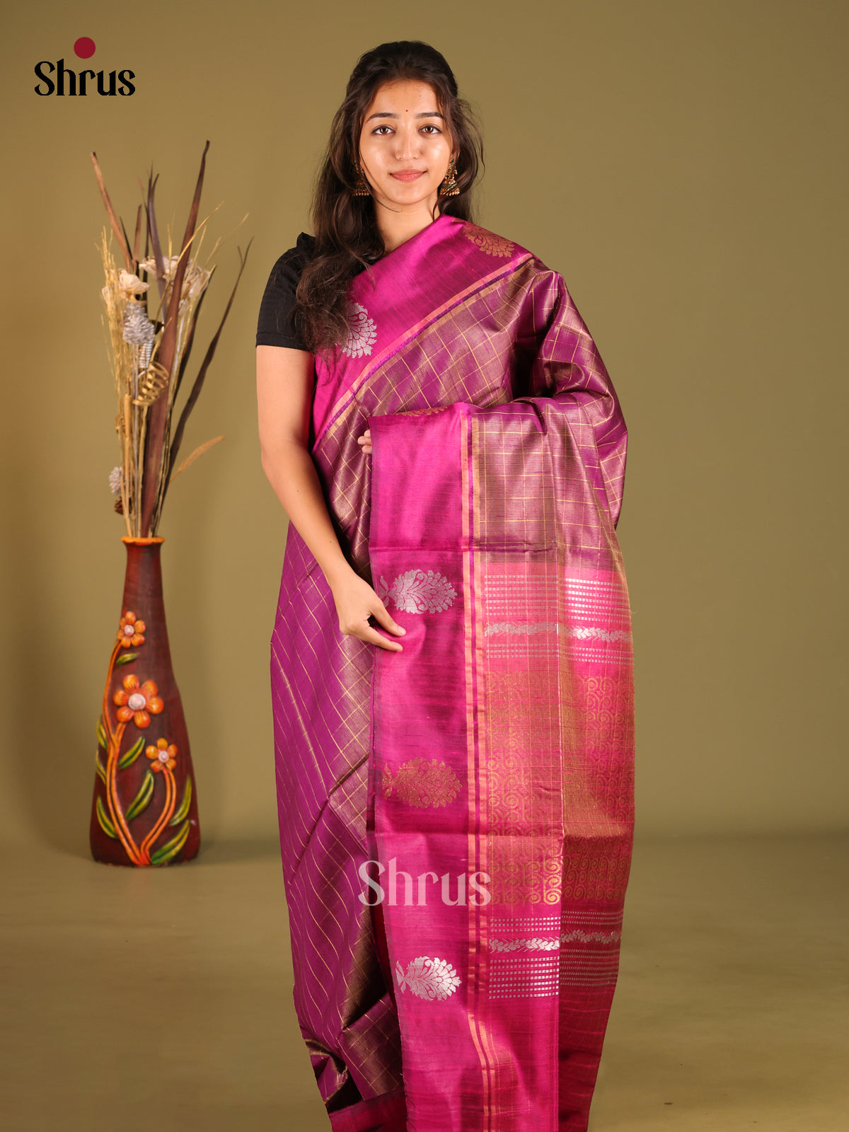 Double Shaded Purple - Raw Silk Saree - Shop on Shrus.com
