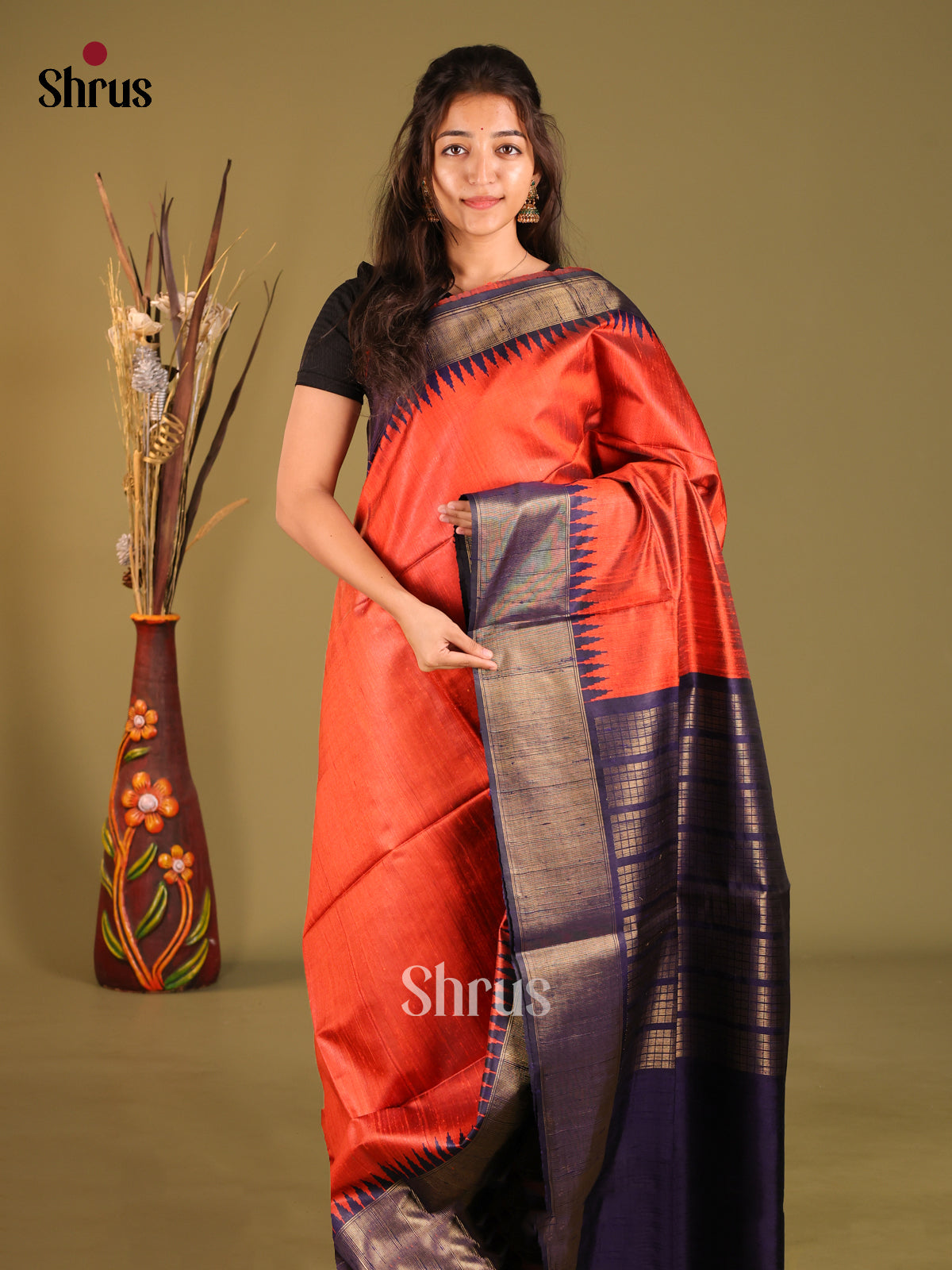 Red & Blue - Raw Silk Saree - Shop on Shrus.com