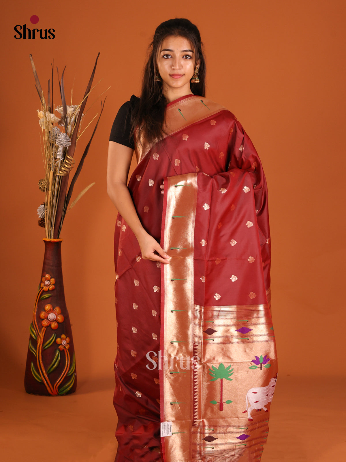 DHS12219 - Semi Paithani Saree - Shop on Shrus.com