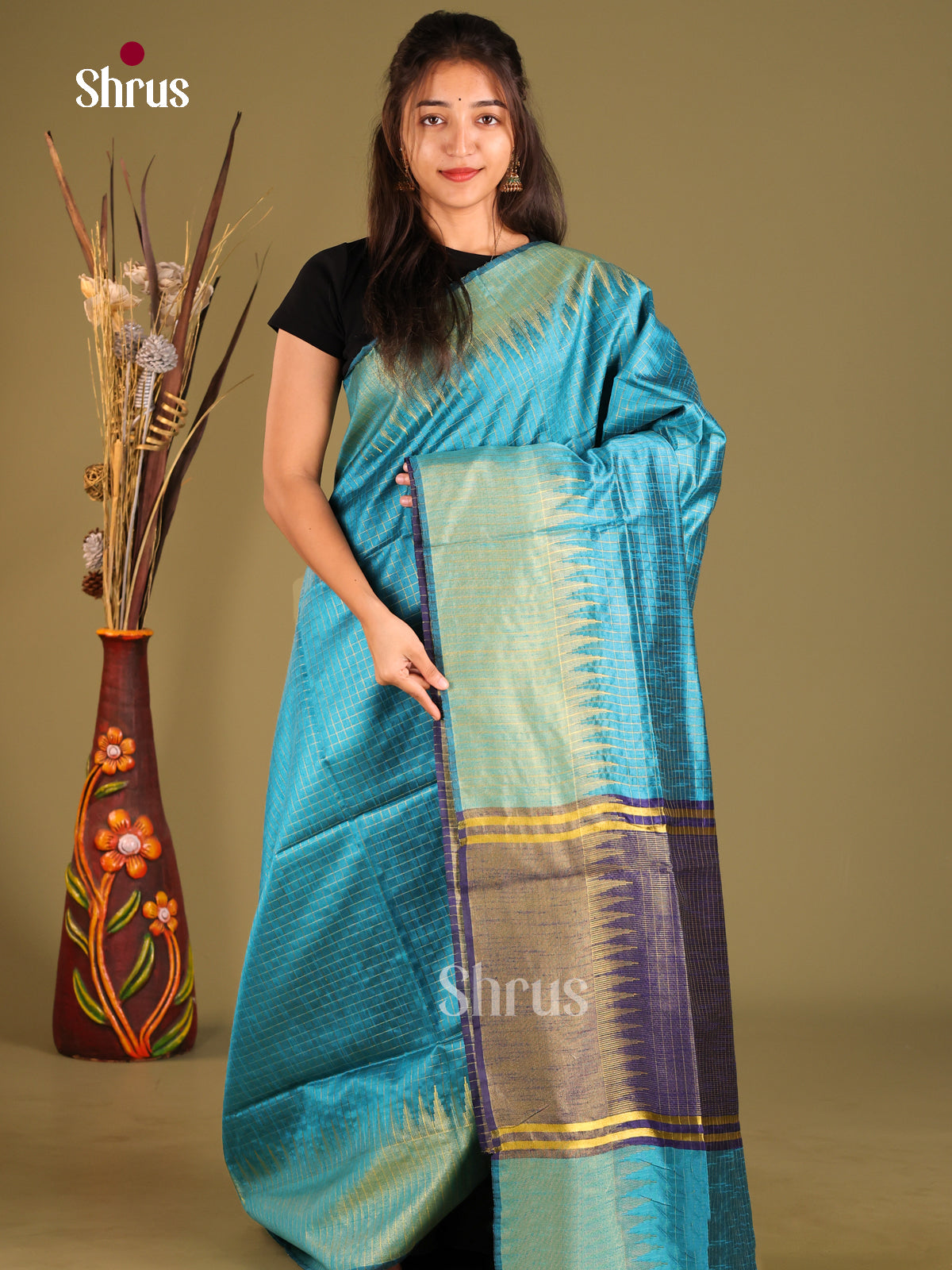 DHS13008 - Semi Rawsilk Saree - Shop on Shrus.com