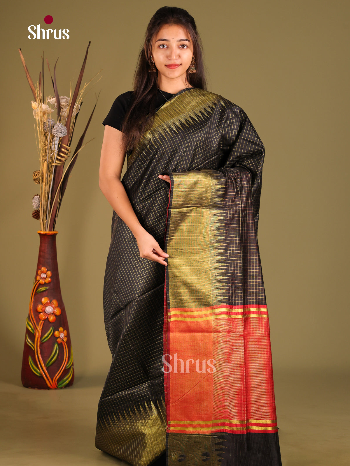 Black & Red - Semi Rawsilk Saree