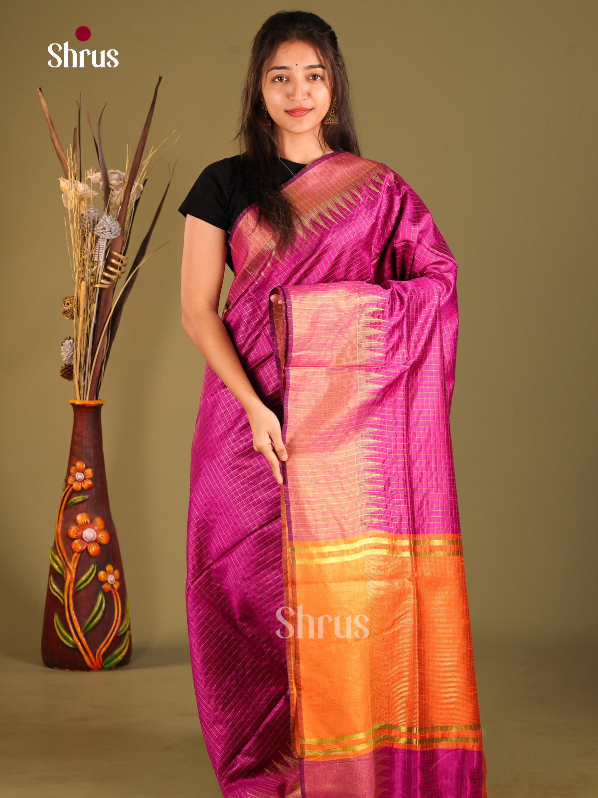 DHS13015 - Semi Rawsilk Saree - Shop on Shrus.com