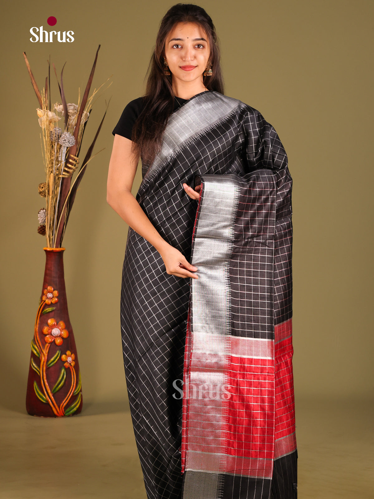 Black & Red - Semi Rawsilk Saree