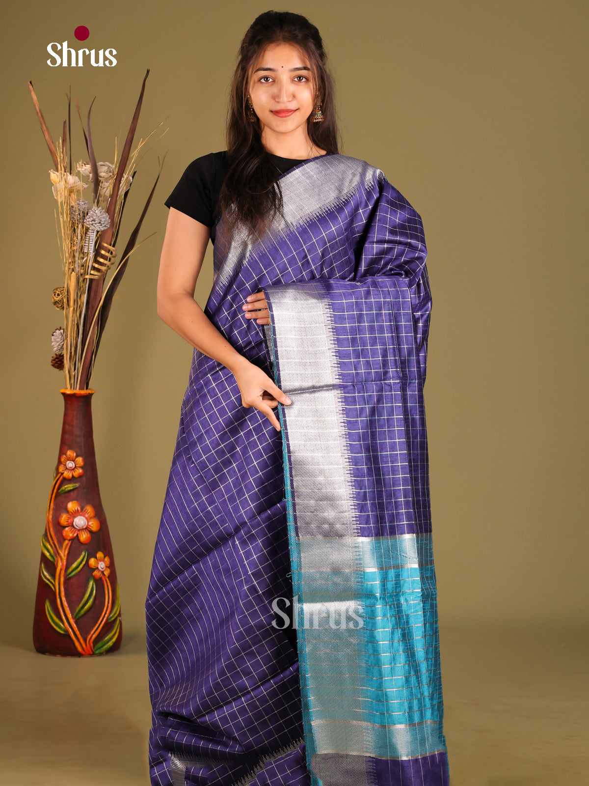 Blue & Light Blue - Semi Rawsilk Saree