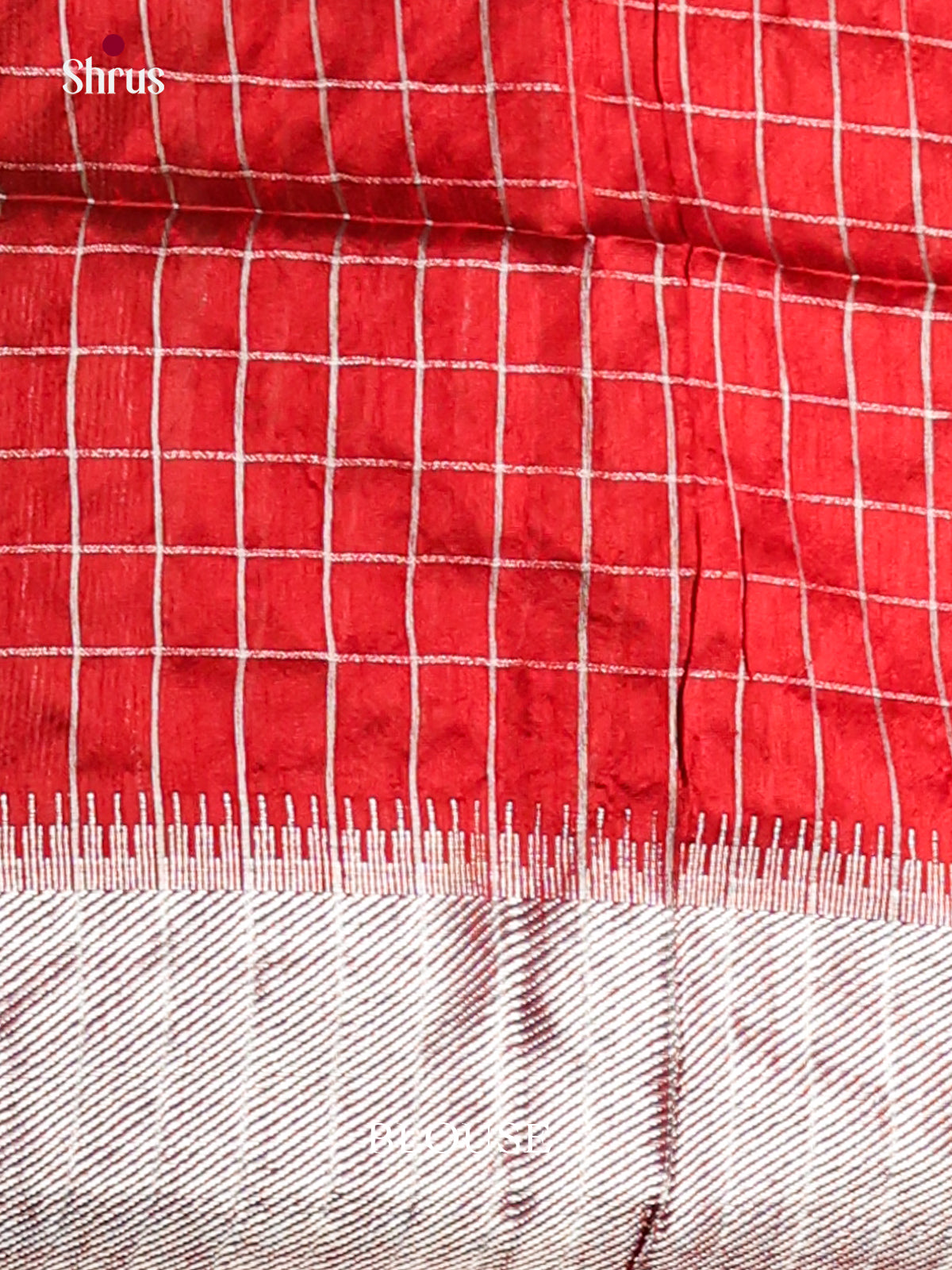 Grey & Red- Semi Rawsilk Saree - Shop on Shrus.com