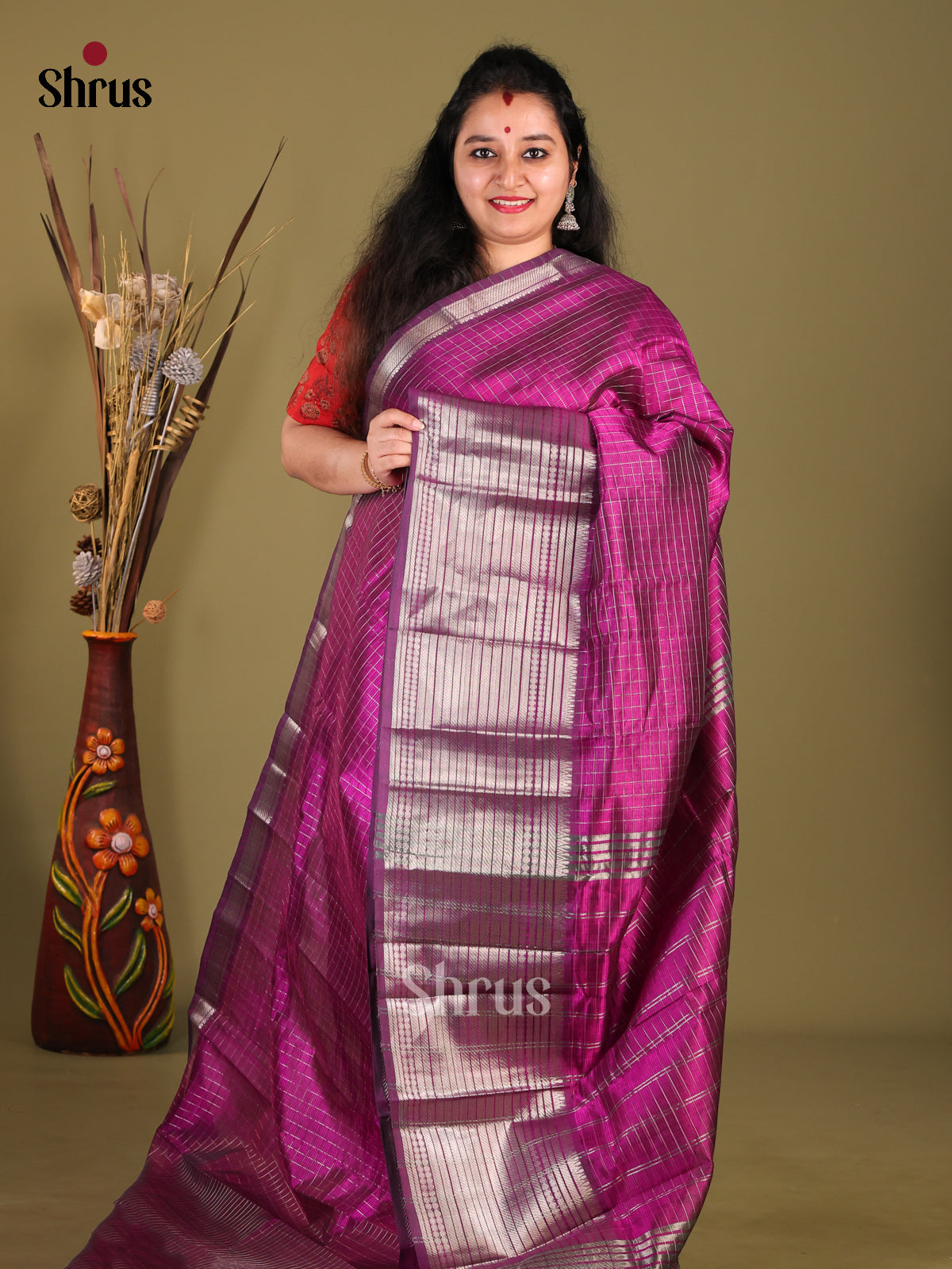 Purple(Single Tone) - Mangalagiri silkcotton Saree - Shop on Shrus.com