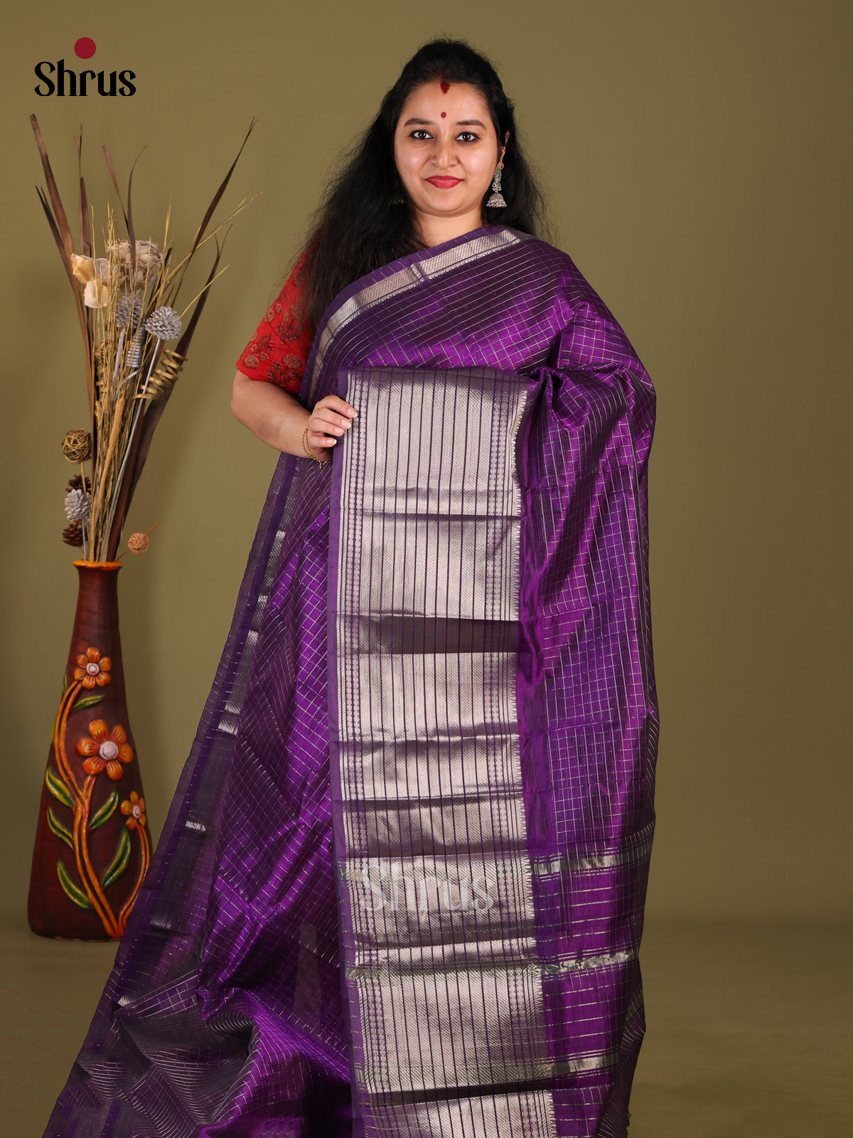 Violet(Single Tone) - Mangalagiri silkcotton Saree - Shop on Shrus.com