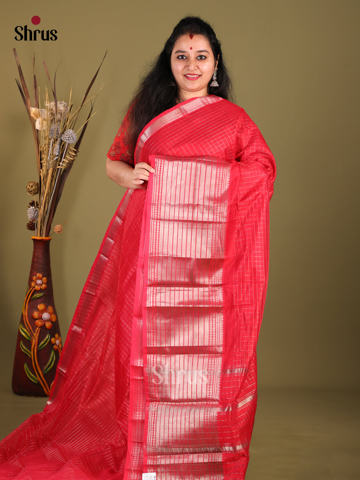 Red(Single Tone) - Mangalagiri silkcotton Saree