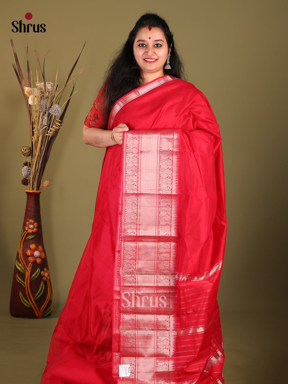Red(single Tone) - Mangalagiri silkcotton Saree