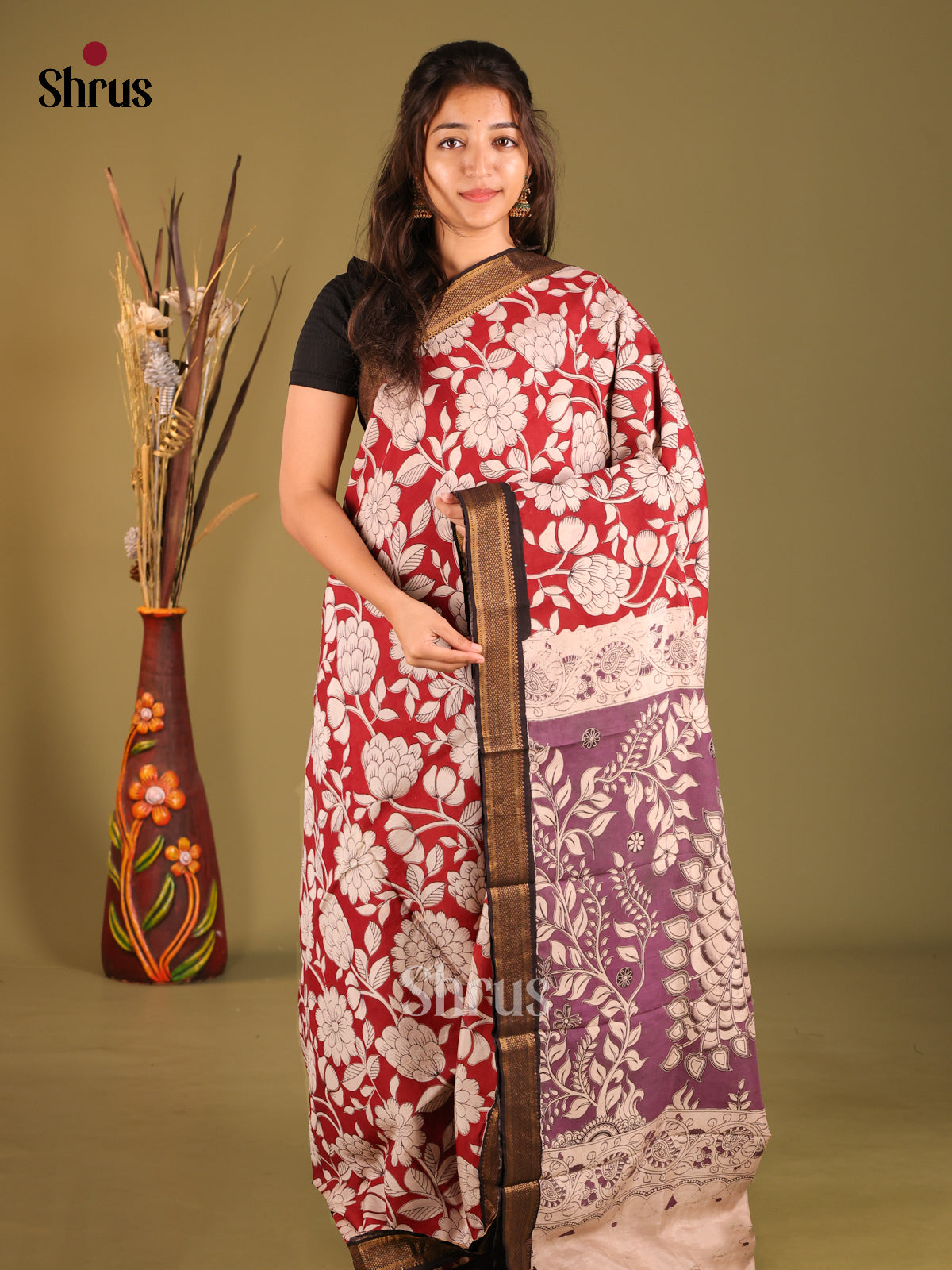 Red & Purple - chennur-kalamkari Saree