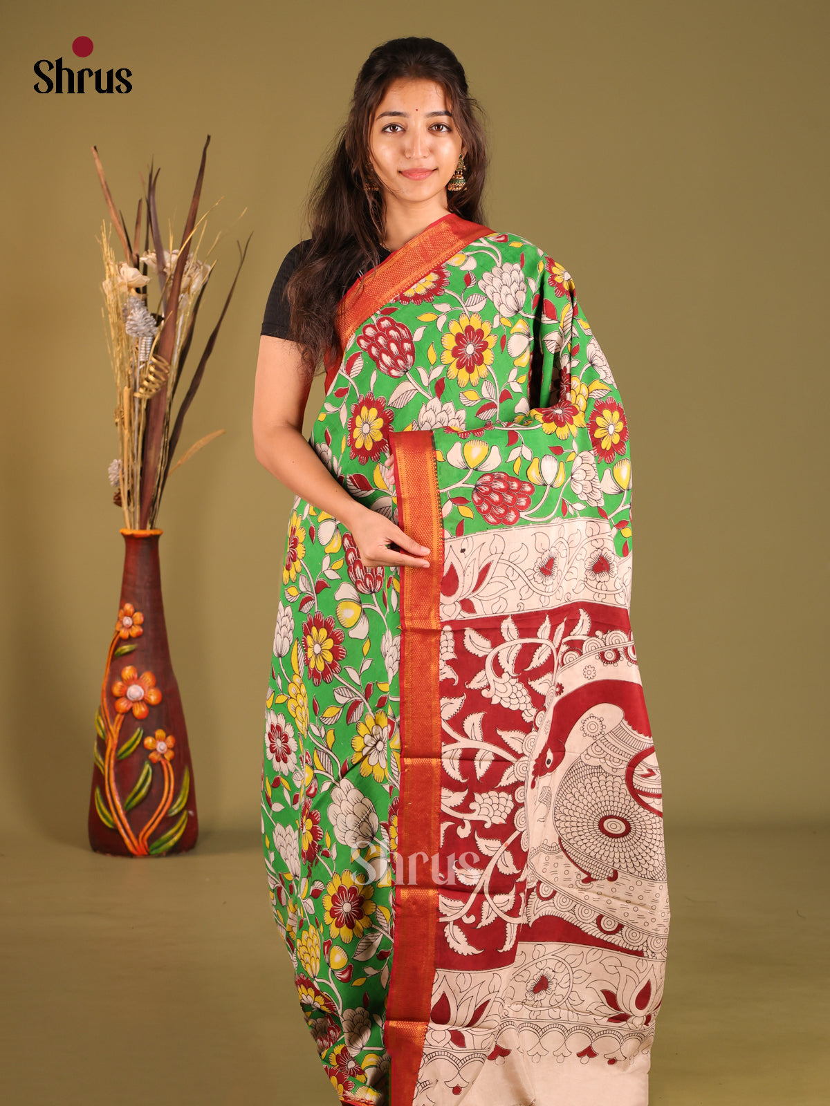 Green & Red - chennur-kalamkari Saree