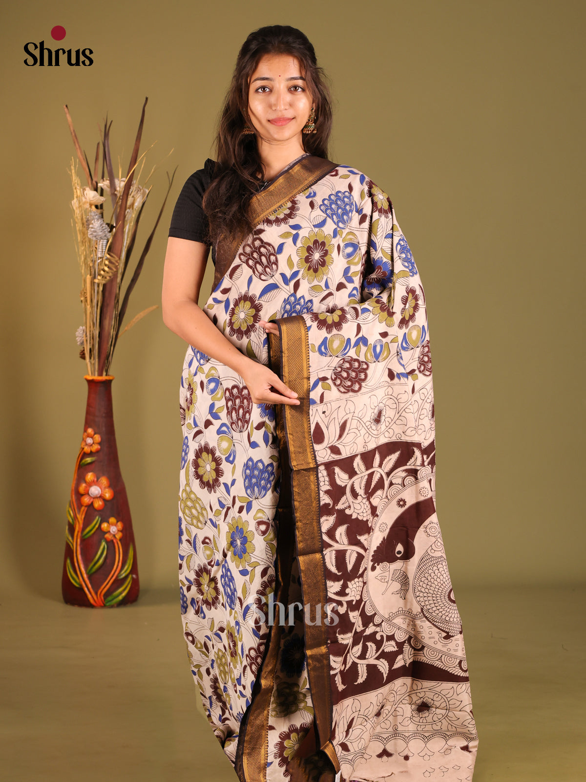Cream & Brown - chennur-kalamkari Saree