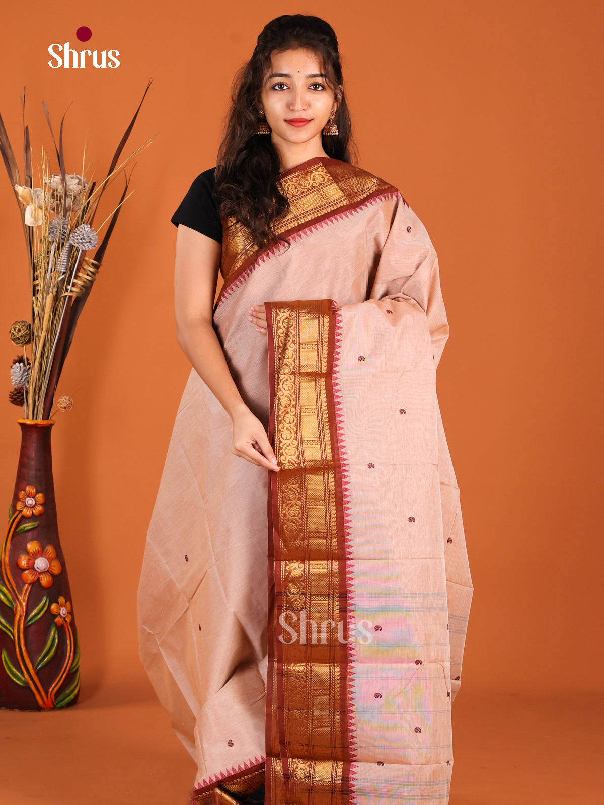 Dusty brown & Maroon -Chettinad Cotton