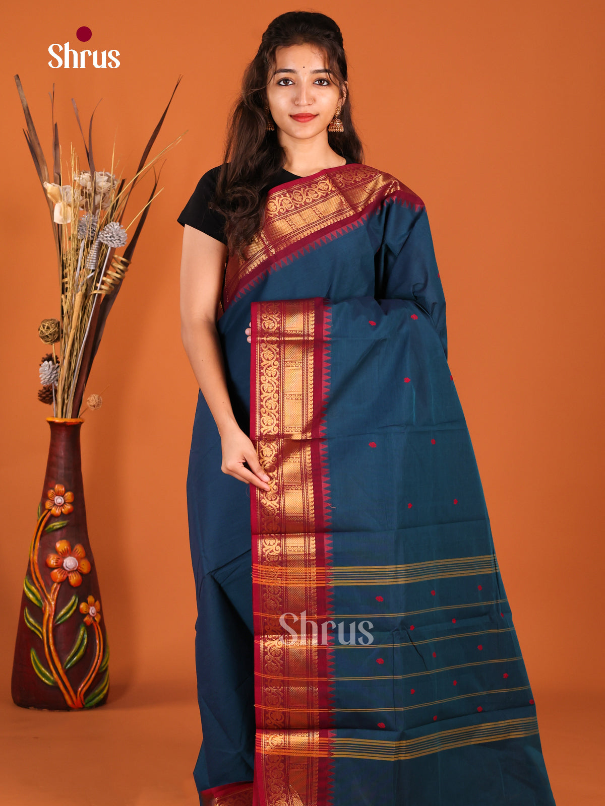 Blue & Maroon -Chettinad Cotton Saree