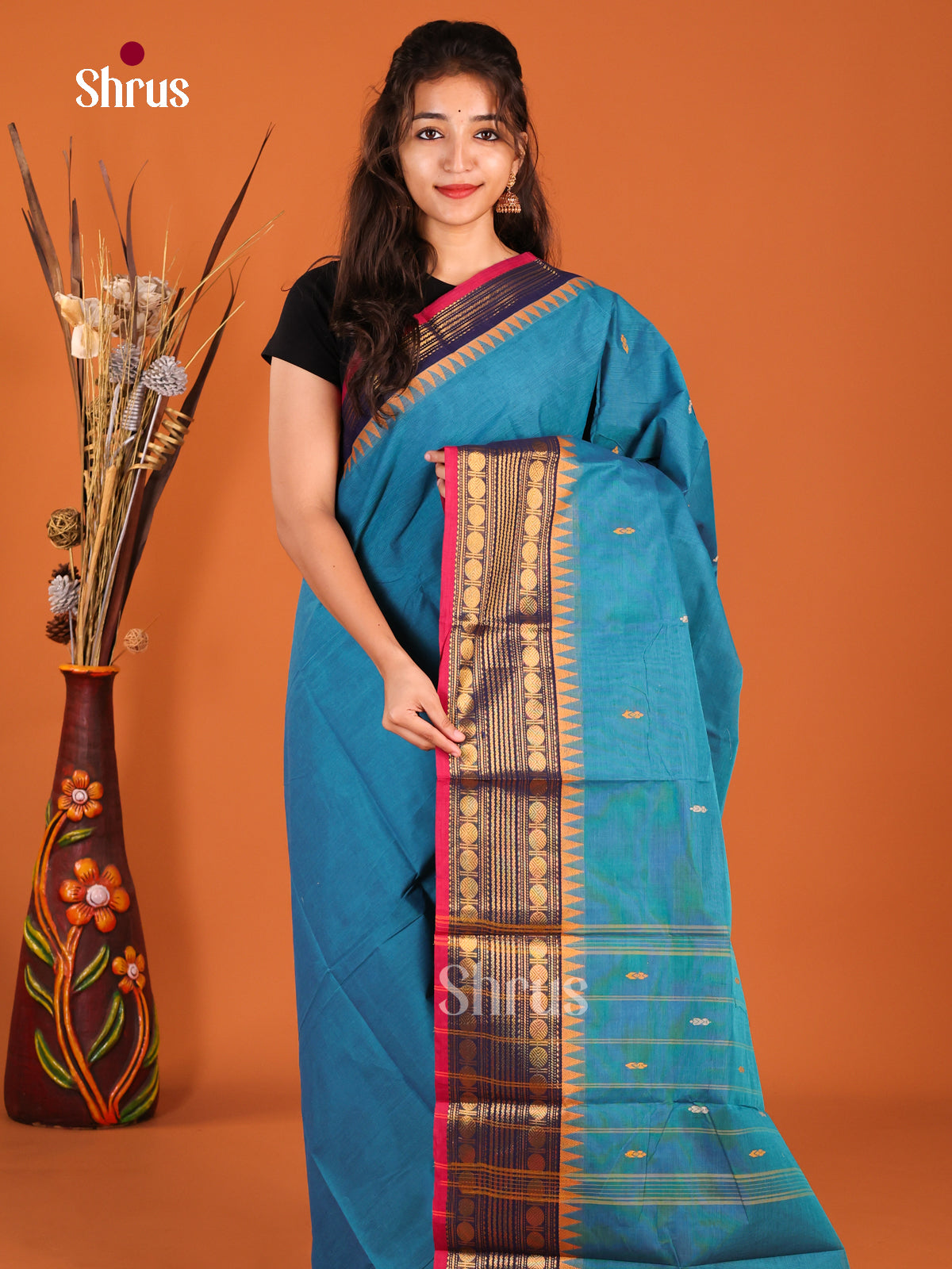 Blue & Red -Chettinad Cotton saree