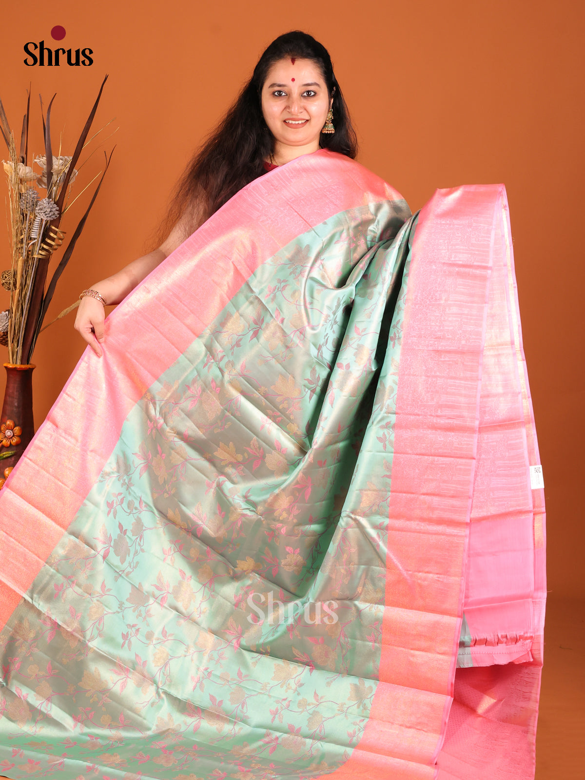 baby pink grey Kanchipuram silk -1