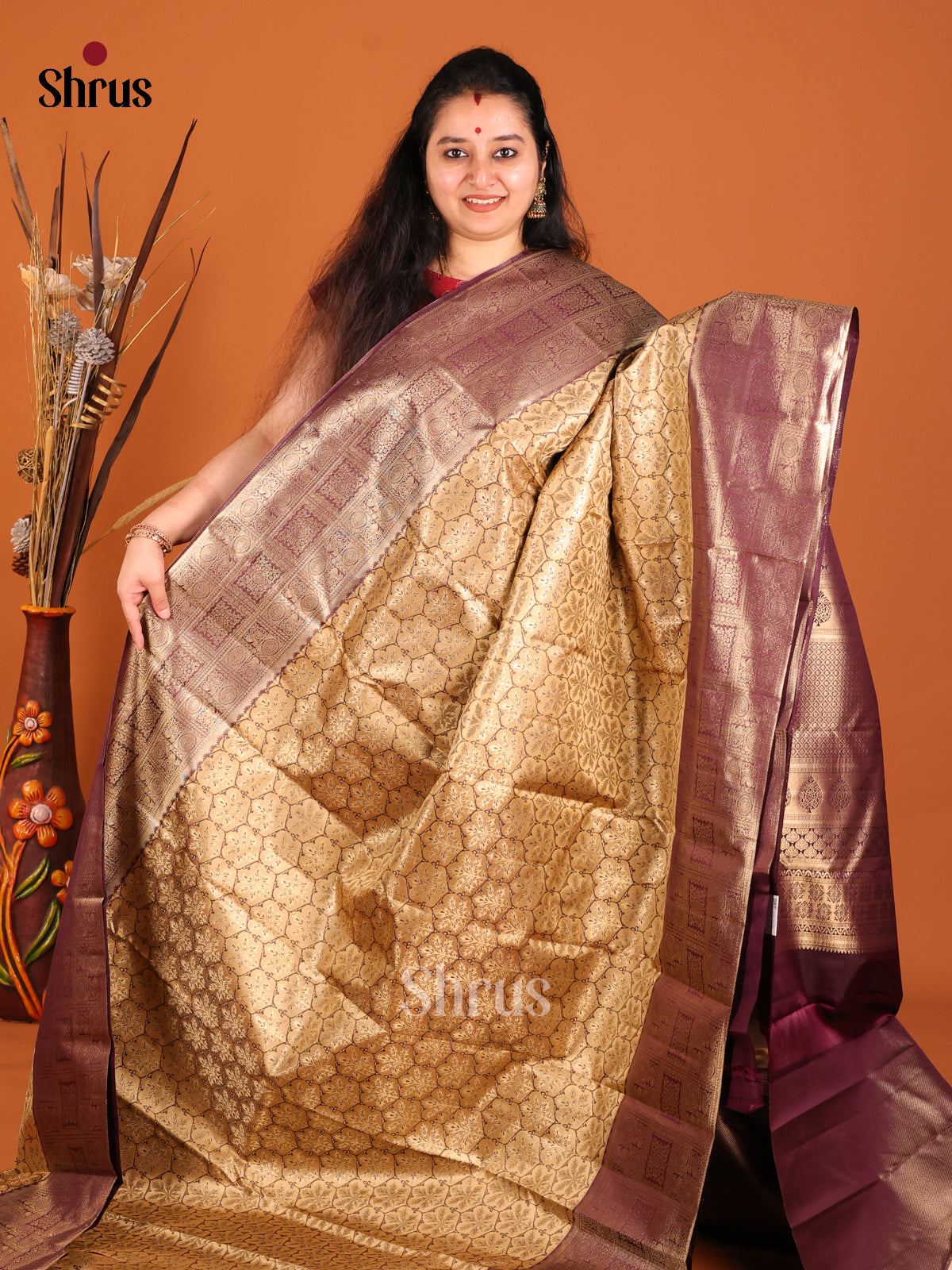 brown gold baby Kanchipuram silk -1