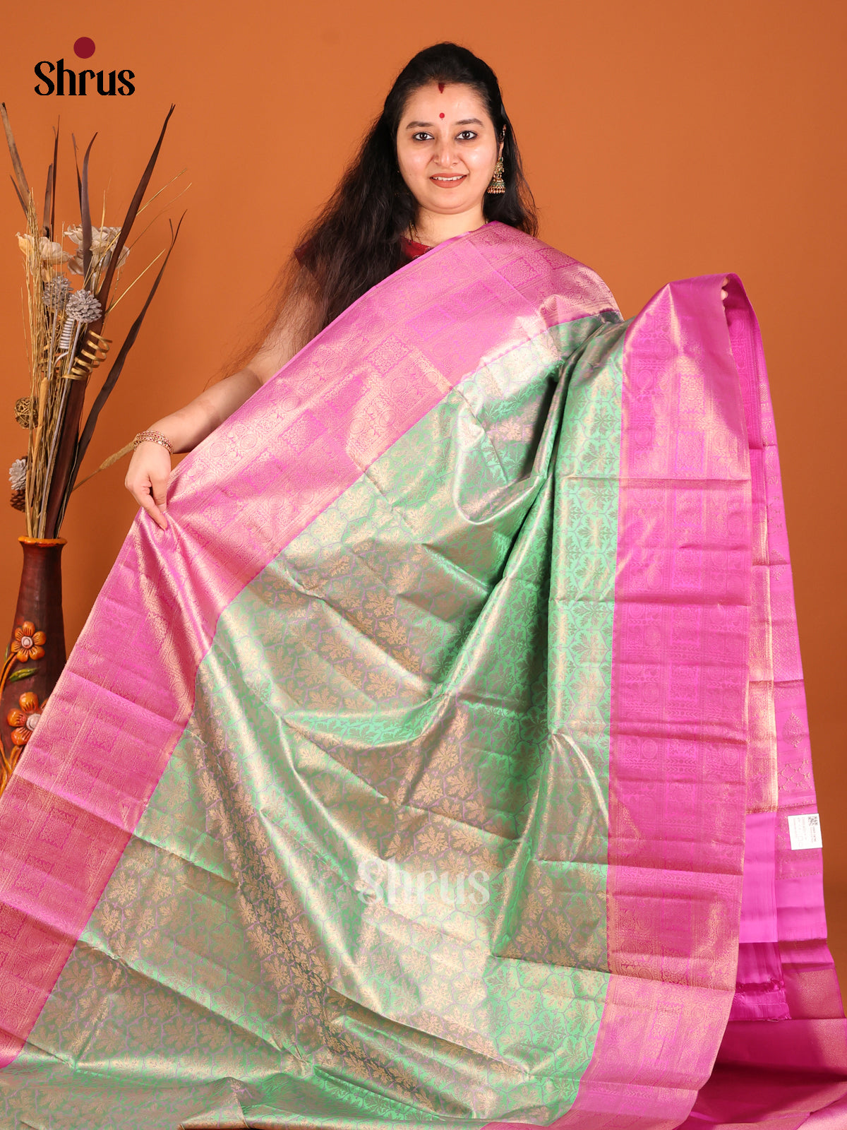 baby pink &Kanchipuram silk saree -1