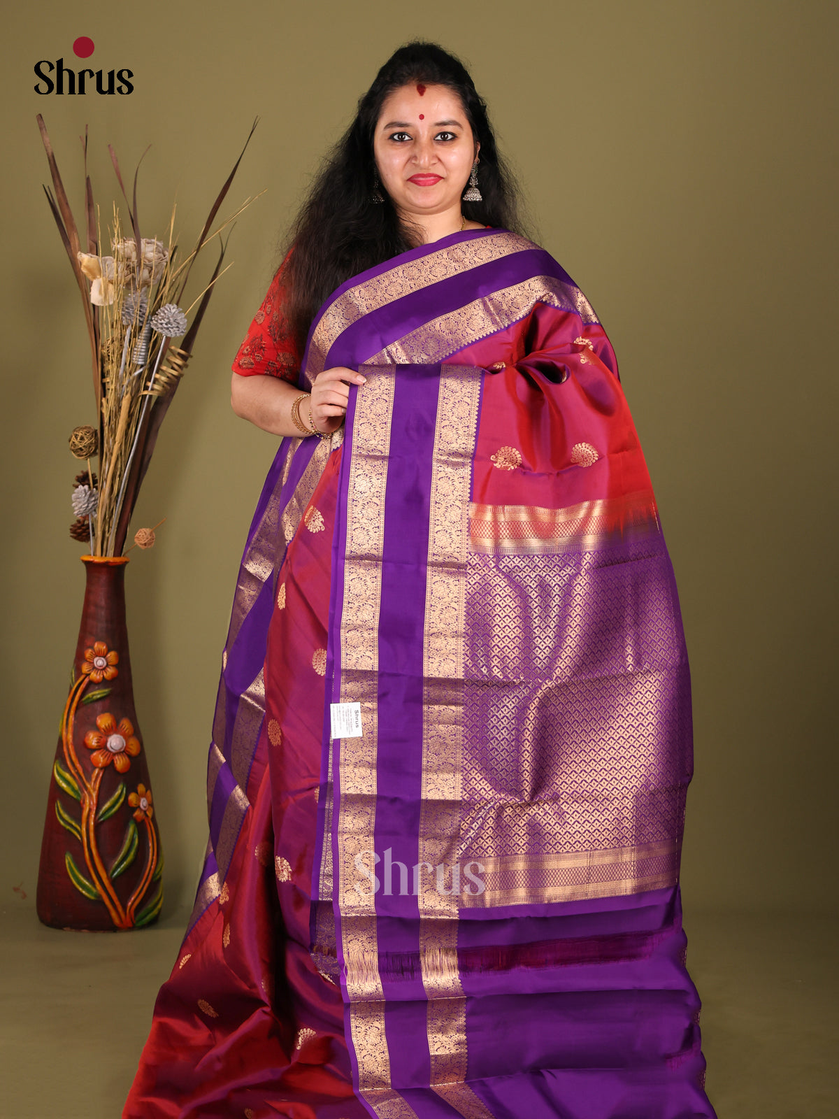 Red and Purple Kanchipuram halfpure