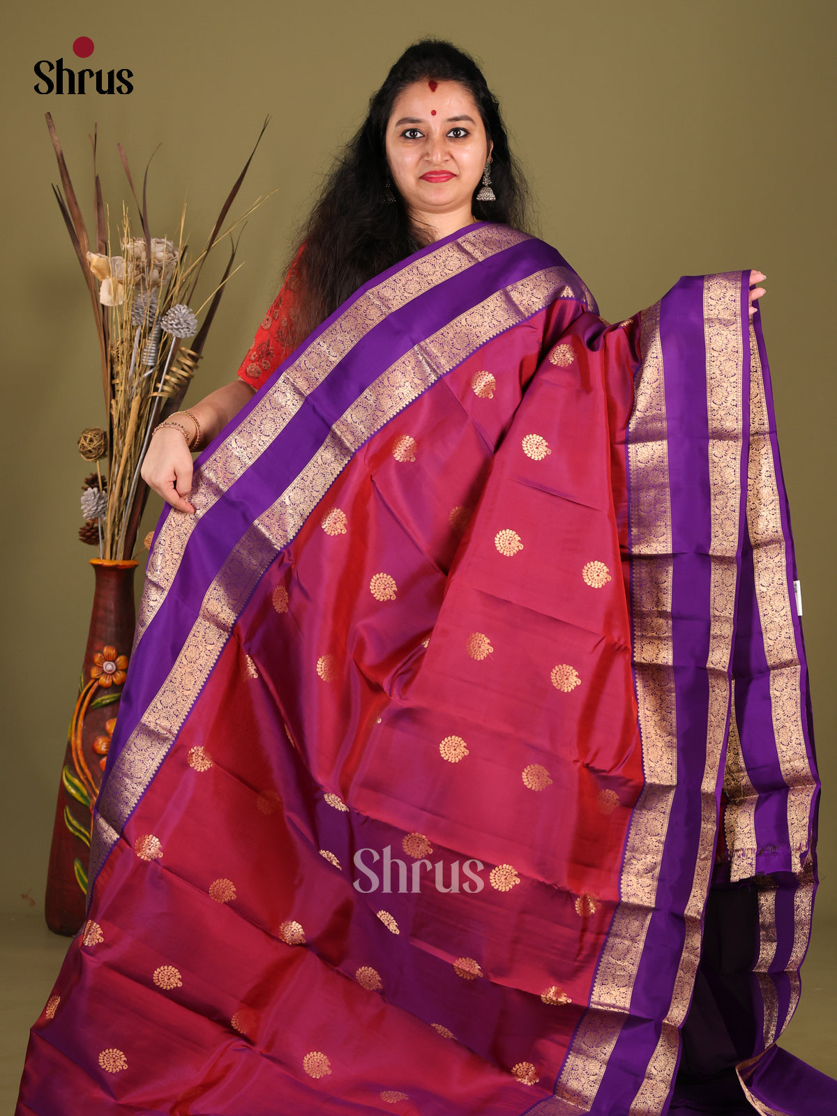 Red and Purple Kanchipuram halfpure -1